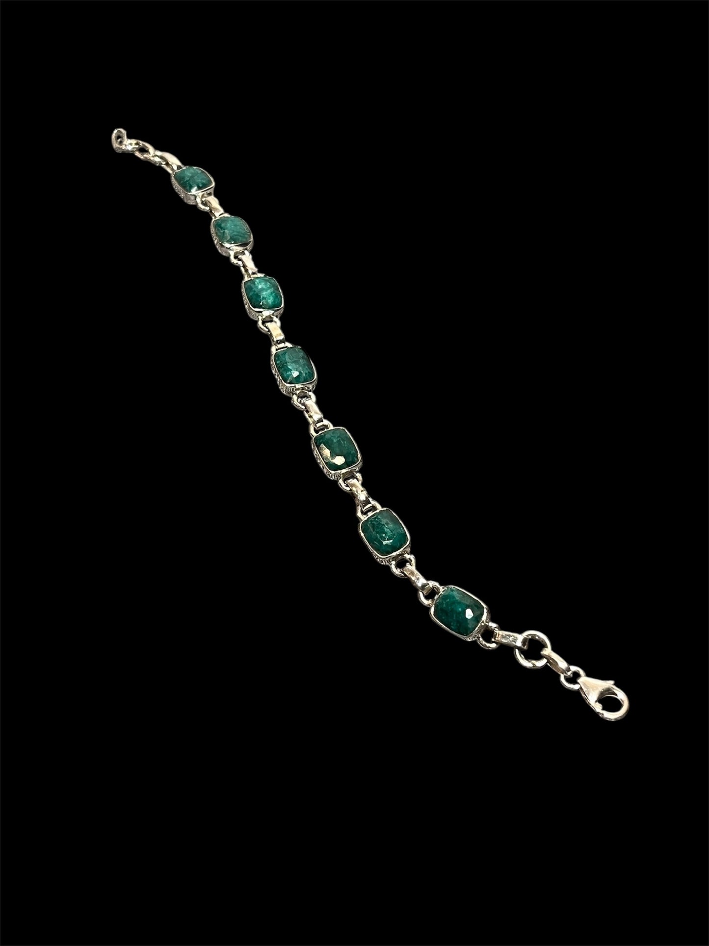 Sterling Silver Tennis Bracelet With Natural Emerald Adjustable