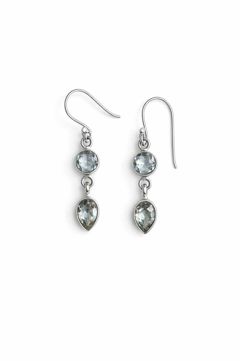 Sterling Silver Double Green Amethyst Dangle Earrings