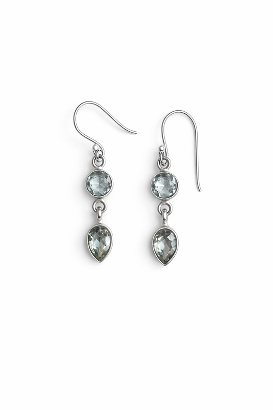 Sterling Silver Double Green Amethyst Dangle Earrings