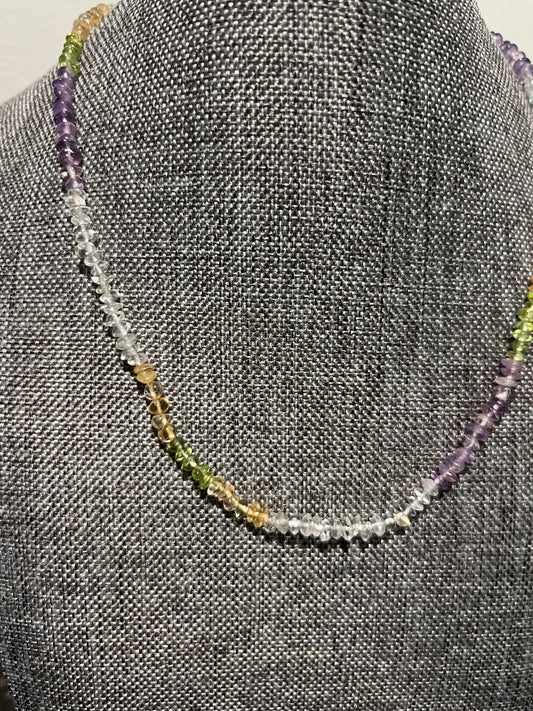 Amethyst Citrine Peridot and Crystal Quartz Necklace