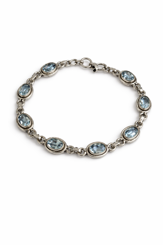 Sterling Silver Tennis Bracelet With Blue Topaz Adjustable