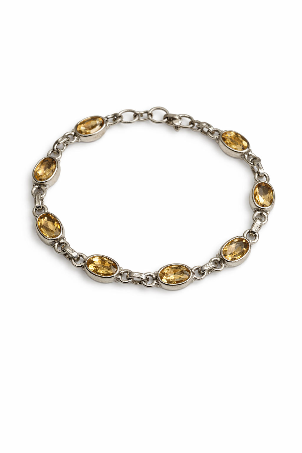 Sterling Silver Tennis Bracelet With Yellow Citrine Adjustable