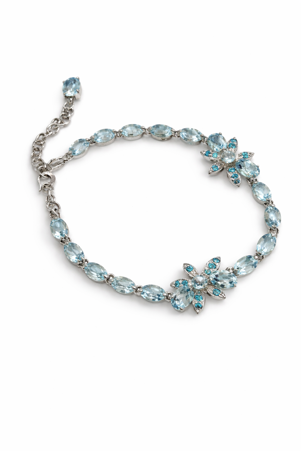 Sterling Silver Blue Topaz Flower Bracelet
