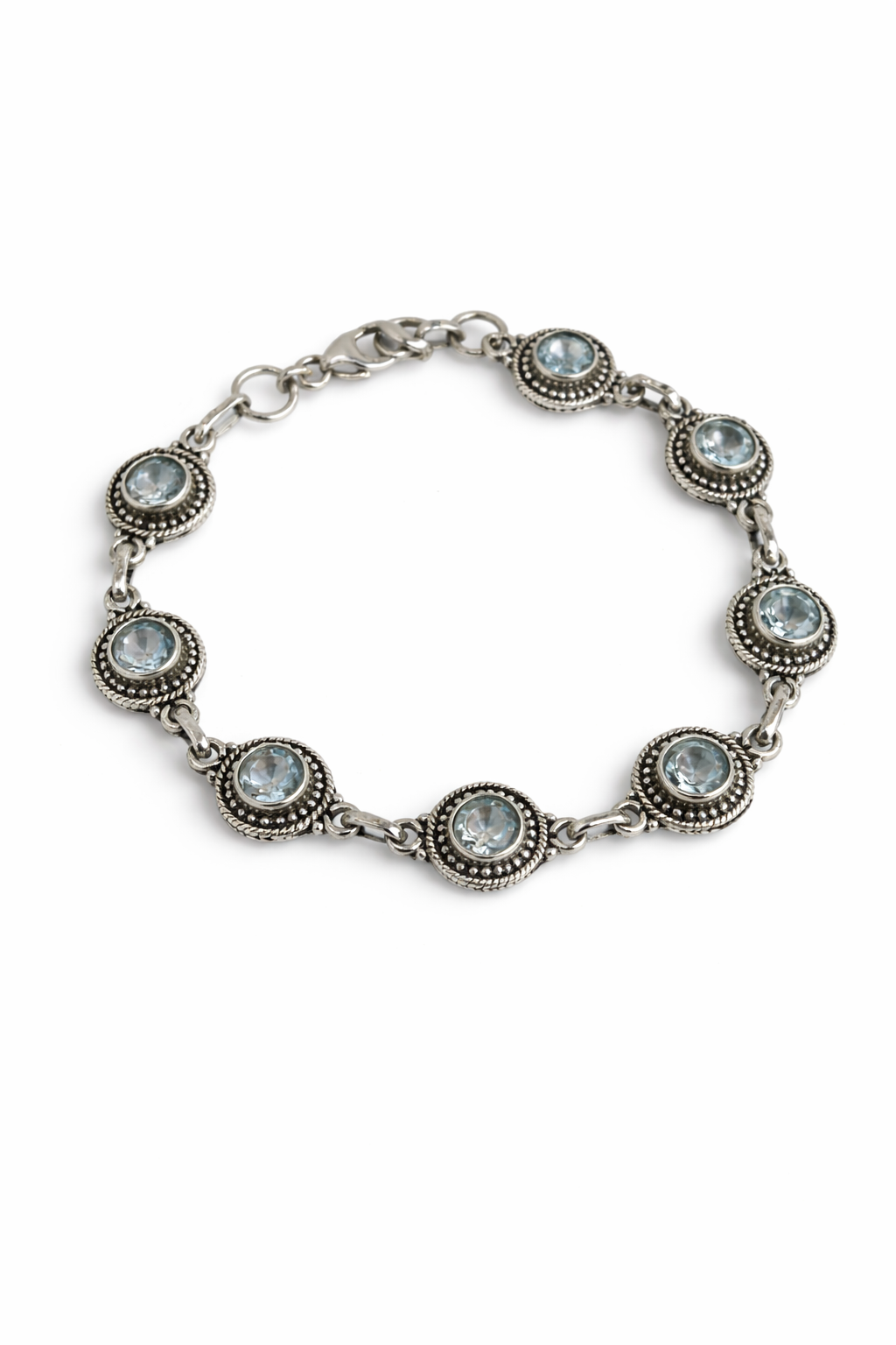 Sterling Silver Blue Topaz Tennis Bracelet Adjustable New