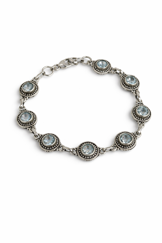 Sterling Silver Blue Topaz Tennis Bracelet Adjustable New