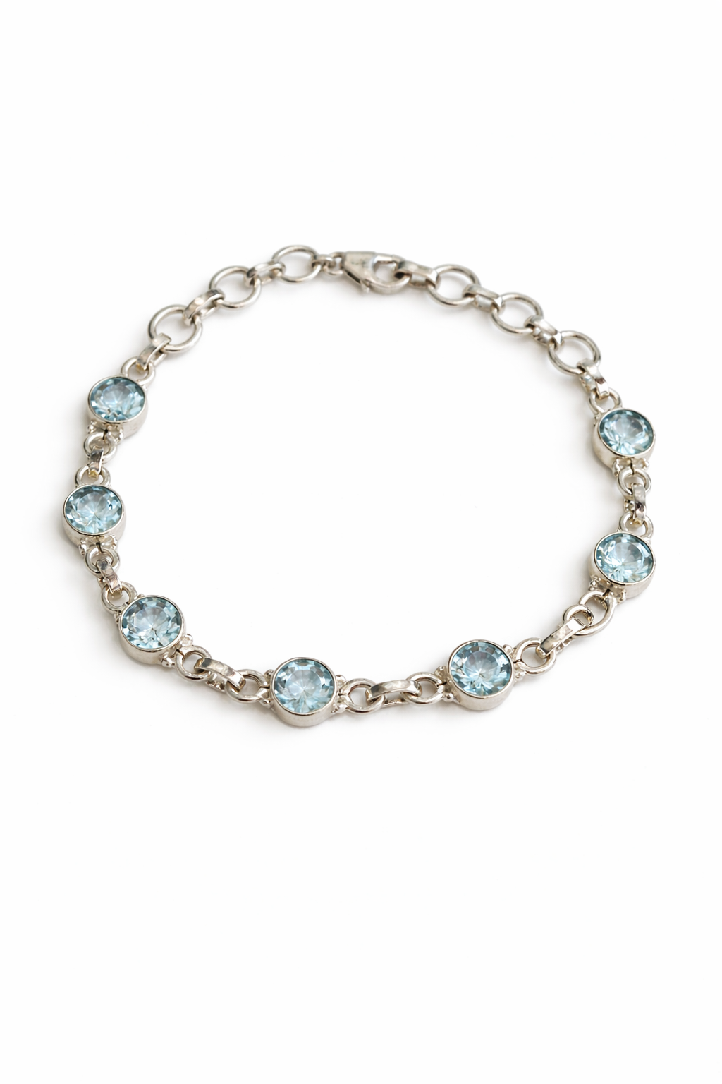 Sterling Silver Tennis Bracelet With Blue Topaz Adjustable