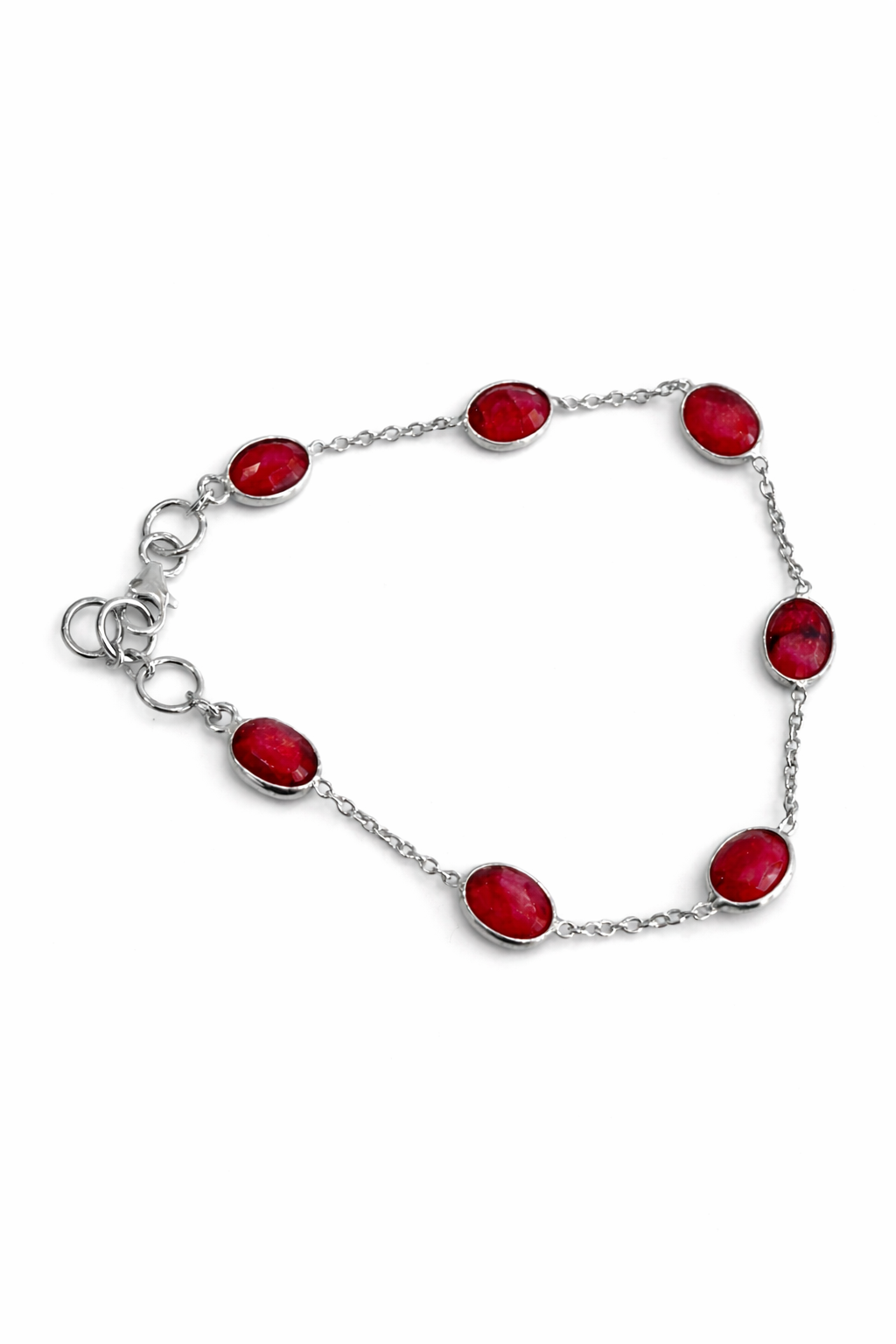 Sterling Silver Ruby Tennis Bracelet Adjustable