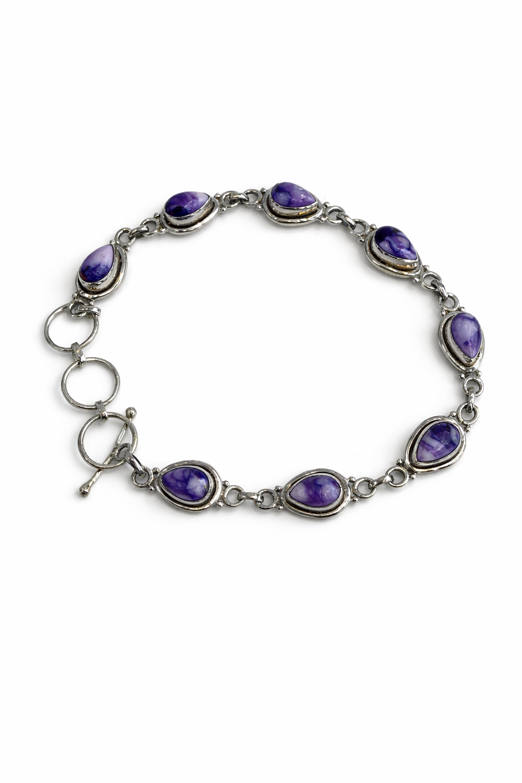 Sterling Silver Lilac Dahlia Turquoise Bracelet Adjustable