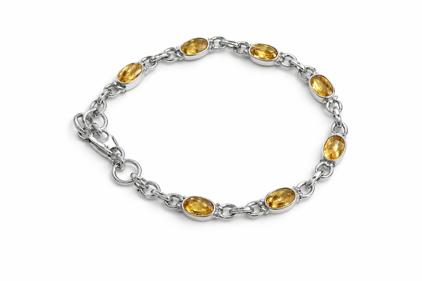 Sterling Silver Citrine Tennis Bracelet Adjustable