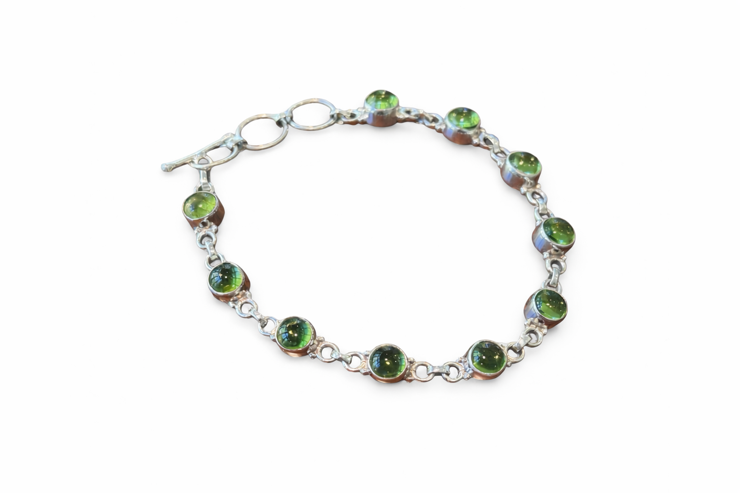 Sterling Silver Tennis Bracelet With Peridot Adjustable