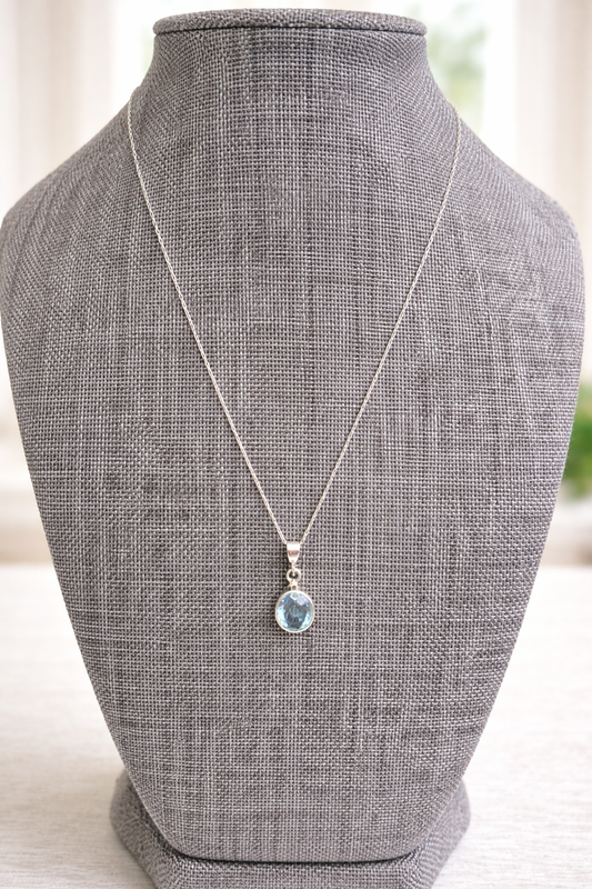 Sterling Silver Blue Topaz Pendant Necklace
