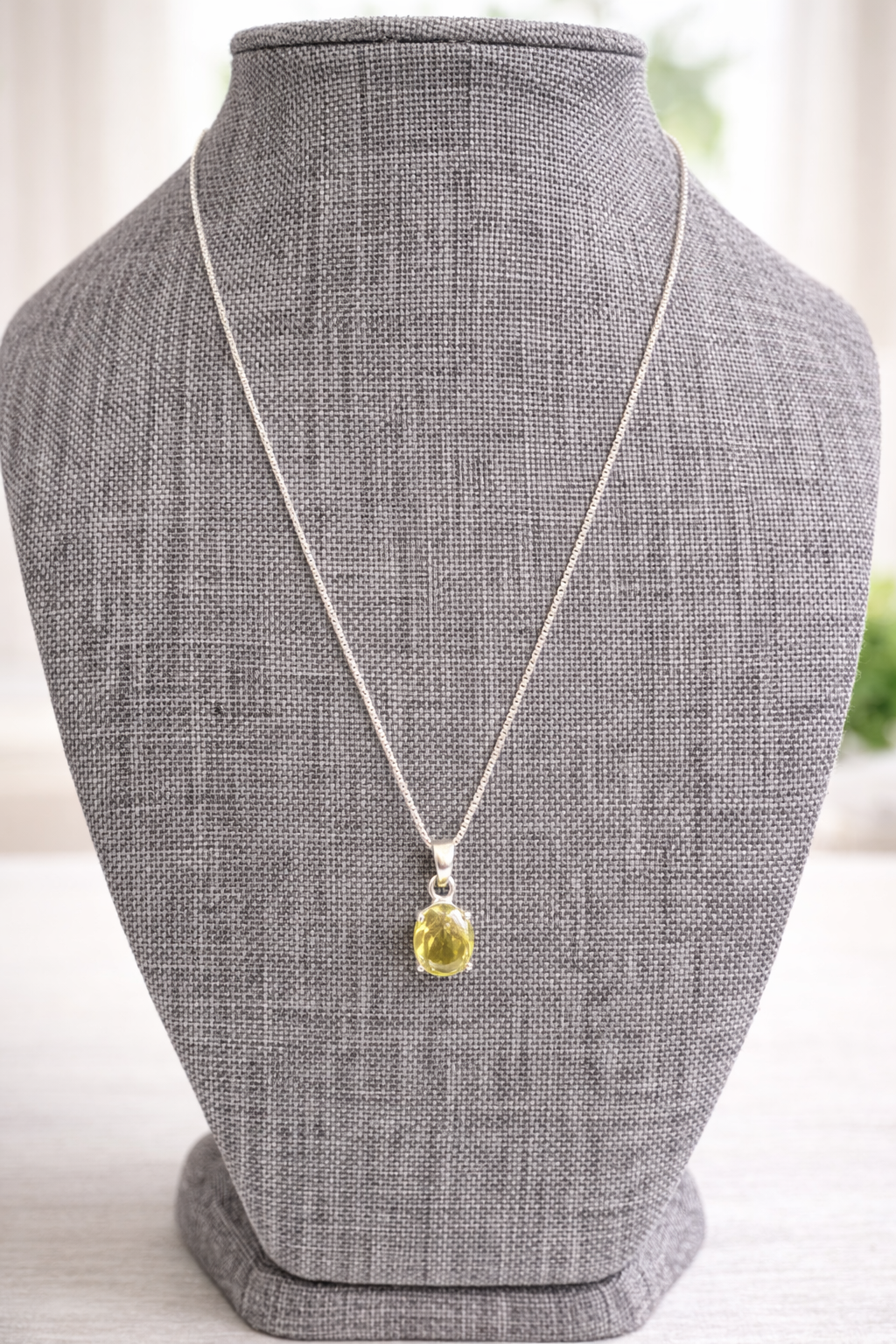 Sterling Silver Lemon Quartz Pendant with 20" Box Chain