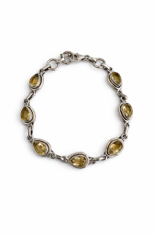 Sterling Silver Tennis Bracelet With Yellow Citrine Adjustable