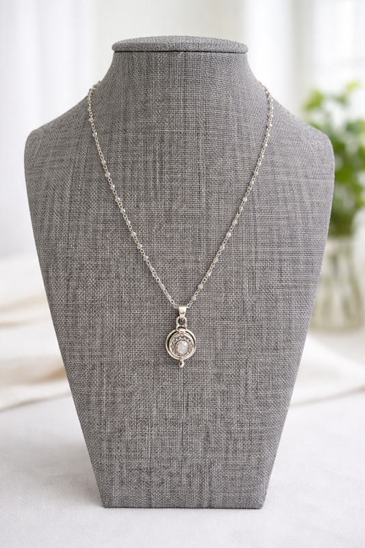 Sterling Silver Labradorite Necklace and Moonstone Poison Pendant Locket