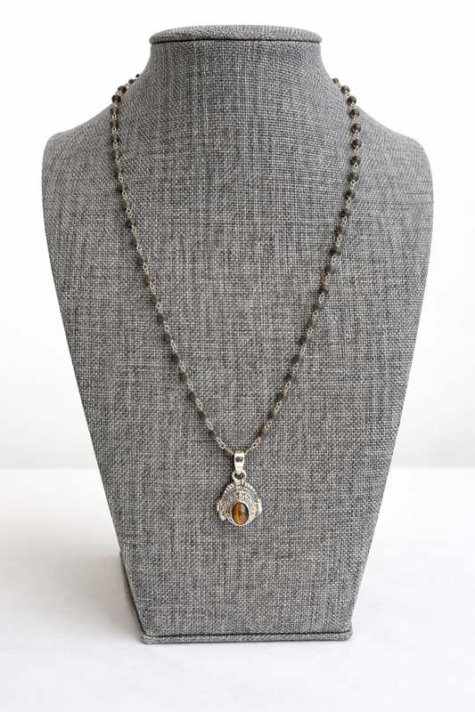 Sterling Silver Smoky Quartz Necklace with Tiger's Eye Poison Pendant Locket New