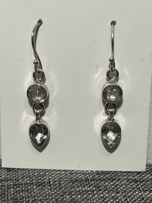 Sterling Silver Double Green Amethyst Dangle Earrings