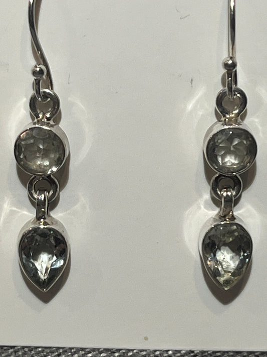 Sterling Silver Double Green Amethyst Dangle Earrings