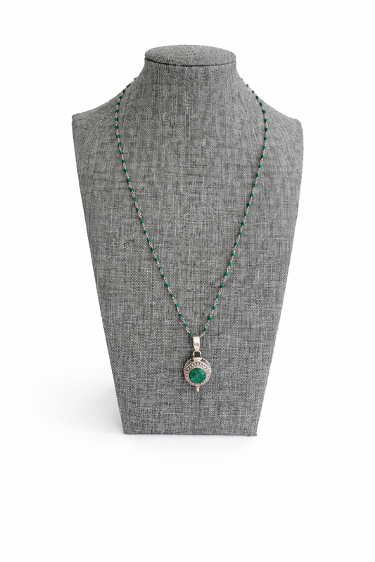 Sterling Silver Emerald Necklace with Emerald Poison Pendant Locket