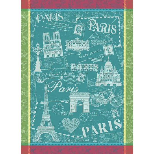 Garnier Thiebaut French Kitchen Carte De Paris Emeraude Jacquard Tea Towel