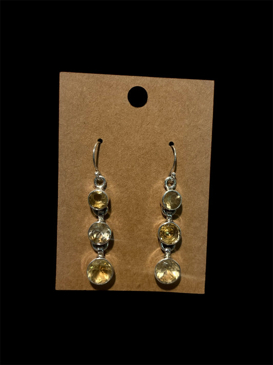 Sterling Silver Triple Reticulated Citrine Dangle Earrings
