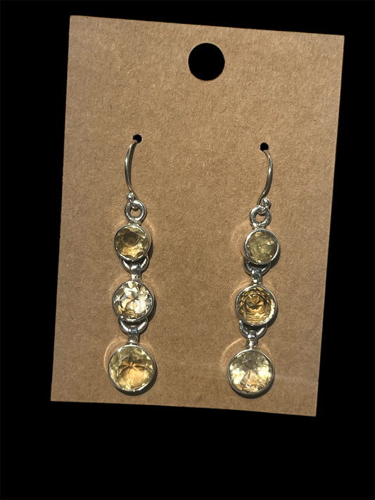 Sterling Silver Triple Reticulated Citrine Dangle Earrings