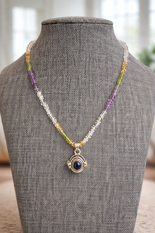 Sterling Silver Gemstone Necklace with Amethyst Poison Pendant Locket