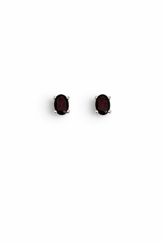 Sterling Silver Garnet Stud Earrings