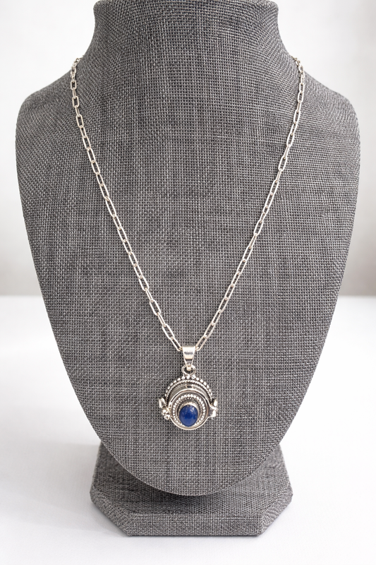 Sterling Silver Chain with Blue Lapis Poison Pendant Locket