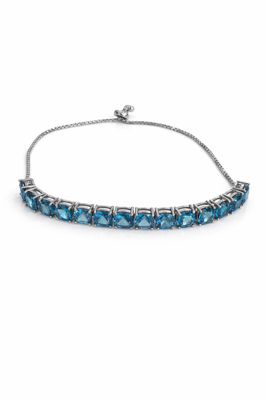 Sterling Silver Natural London Blue Topaz Adjustable Bracelet
