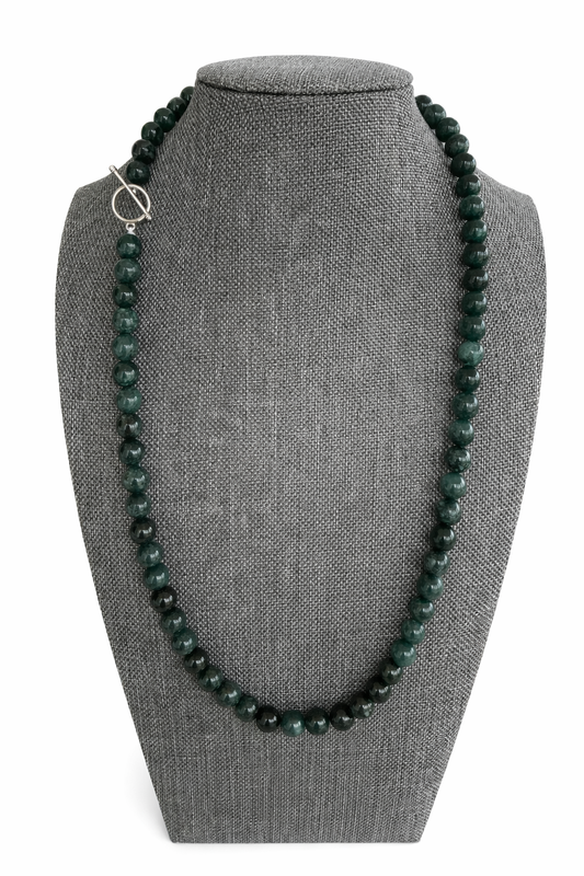 Sterling Silver Bluewater Jade 8MM Beaded Necklace