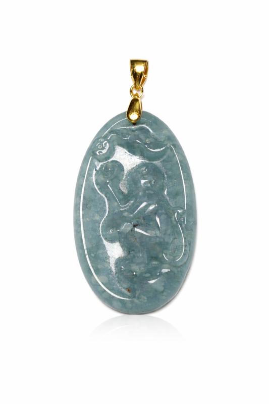 Guatemalan Bluewater Jade Monkey Chinese Zodiac Pendant