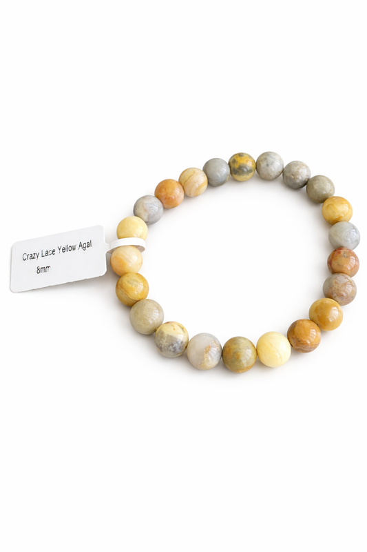 Crazy Lace Yellow Agate 8MM Beaded Bracelet