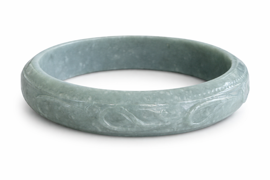 Natural Grade A Blue Water Carved Jadeite Jade Bezel Pattern Bangle From Guatemala