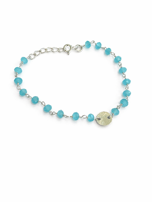 Sterling Silver Blue Chalcedony Bracelet Adjustable Made In Italy