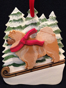 Red Chow Chow Dog Wooden Ornament Made in USA