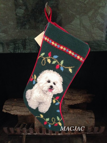 Bichon Dog Needlepoint Christmas Stocking