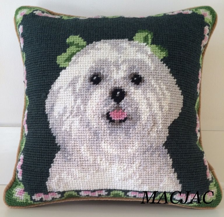 Maltese Dog Needlepoint Pillow 10