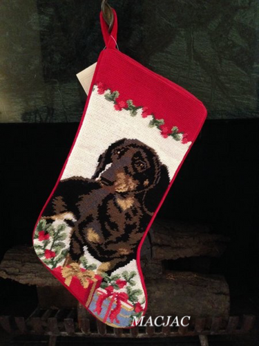 Black Dachshund Dog Needlepoint Christmas Stocking