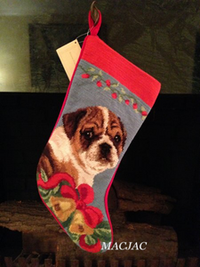 Bulldog Dog Needlepoint Christmas Stocking