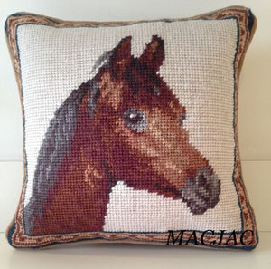 Horse Needlepoint Pillow 10" x 10"