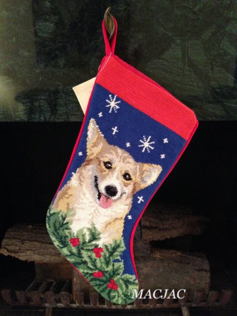 Corgi Dog Needlepoint Christmas Stocking
