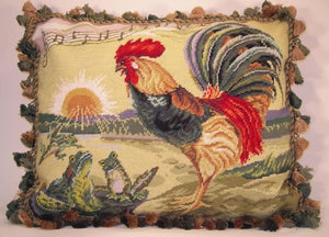Frog And Rooster 18" X 22" Needlepoint Pillow