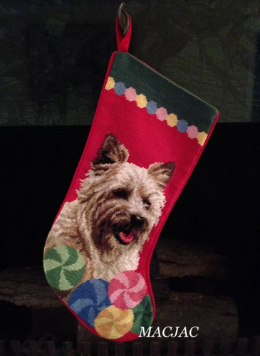 Cairn Terrier Dog Needlepoint Christmas Stocking