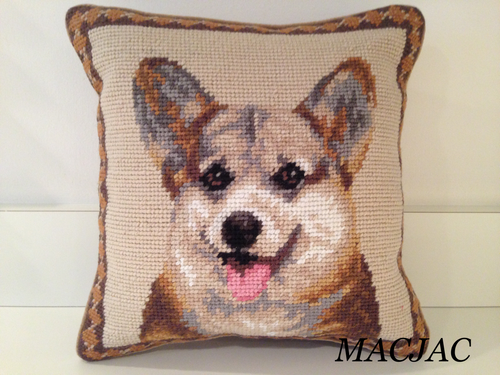 Tricolor Corgi Dog Needlepoint Pillow 10