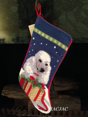 White Poodle Dog Needlepoint Christmas Stocking
