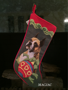Boxer Dog Needlepoint Christmas Stocking