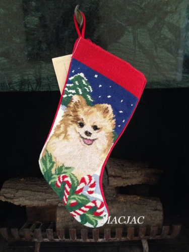 Pomeranian Dog Needlepoint Christmas Stocking