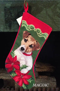 Jack Russell Terrier Dog Needlepoint Christmas Stocking