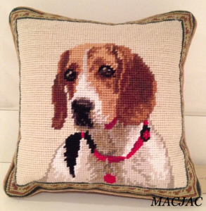 Beagle Dog Needlepoint Pillow 10"x 10"