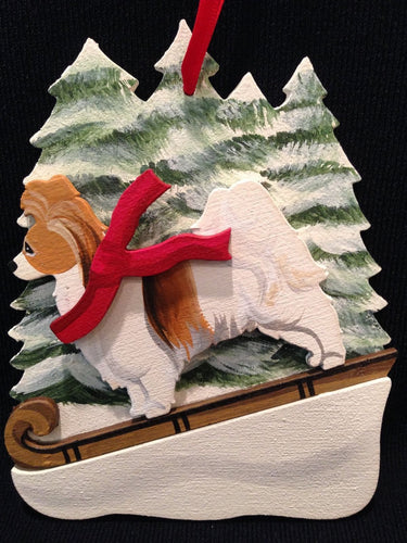 Sable/White Papillon Dog Wooden Ornament Made in USA